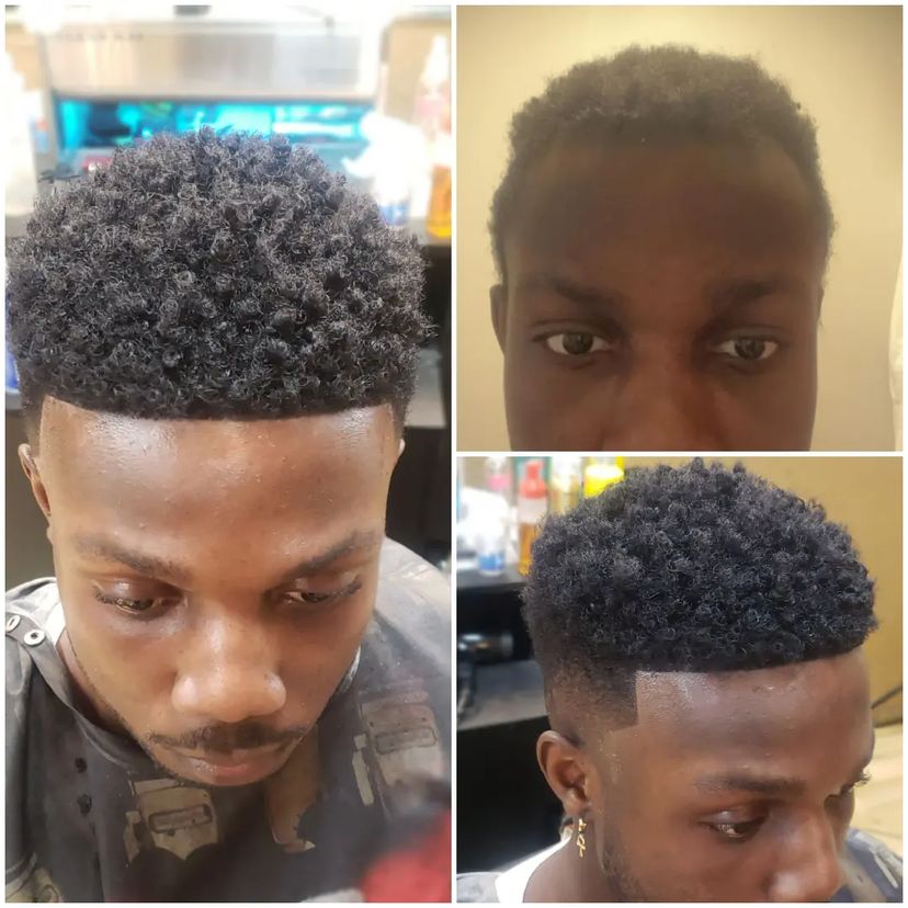 man wearing curly top hair system